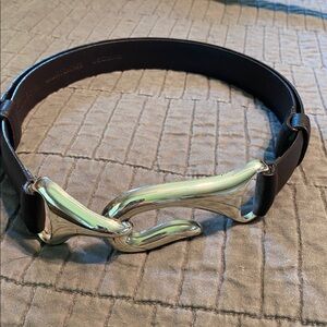 Chico's Dark Brown Belt with Silver Hook Buckle